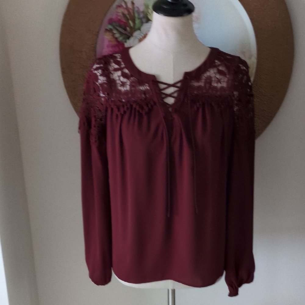 Express Elegant Lace Burgundy Women's Top
